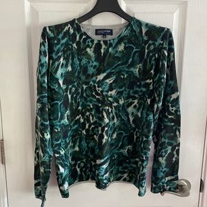 Jones, New York, green leopard print, lightweight sweater, women’s size large